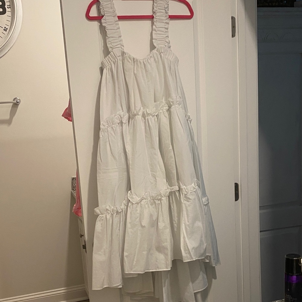 Elegant White Ruffled Midi Dress